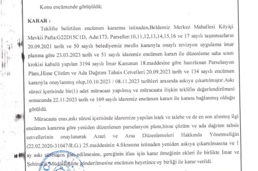 07.12.2023 - 176 - Yeniden Düzenlenen Prs. Pln. İkinci Defa Askıya Çıkarılması ve ilanı Hk. (Ada/Parseller: 173/ 10,11,12,13,14,15,16, ve 17)