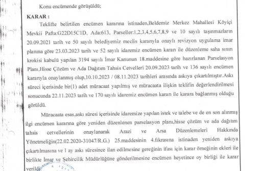 07.12.2023 - 175 - Yeniden Düzenlenen Prs. Pln. İkinci Defa Askıya Çıkarılması ve ilanı Hk. (Ada/Parseller: 613/ 1,2,3,4,S,6,7,8,9 ve 10)