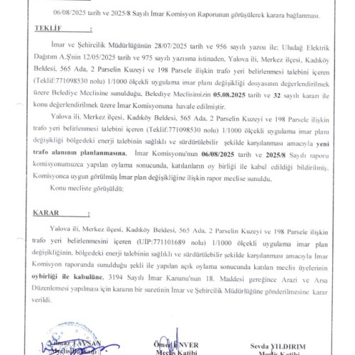 18.08.2025 - 34 - 565/2 ve 3058/198 İmar Plan Değişikliği Askıya Çıkarılması ve ilanı Hk.